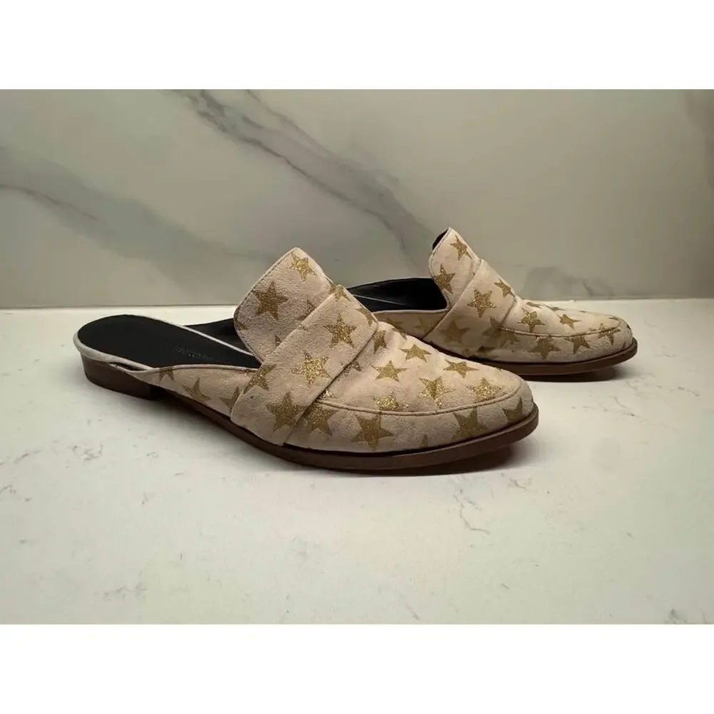 Rebecca Minkoff Women’s Size 8.5 Mika Gold Glitter Star Suede Mule Loafers
